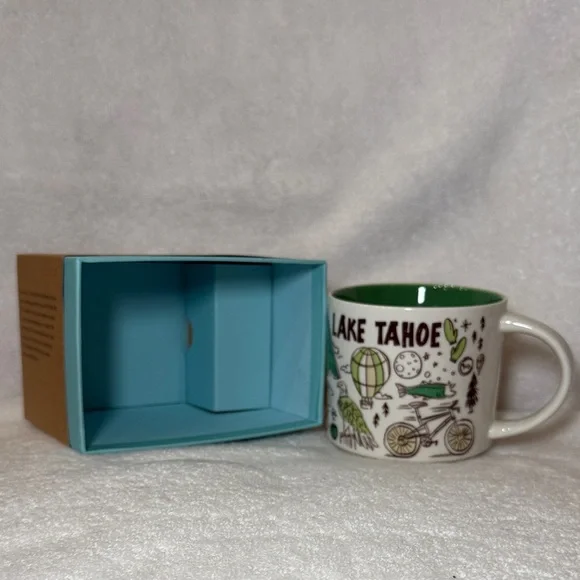 Starbucks Lake Tahoe White Ceramic Mug with Green Interior