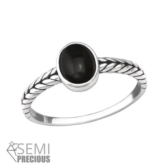Sterling Silver Braided Onyx Ring
