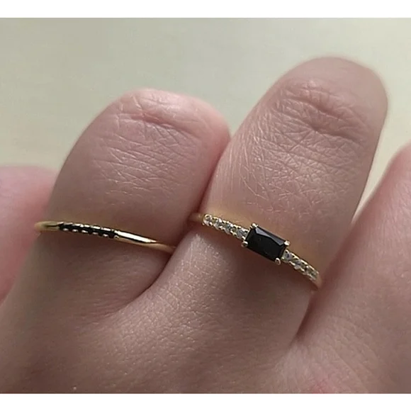 NEW Women's‎ 18k Gold Plated Sterling Baguette Black Onyx Simulated Diamond Ring