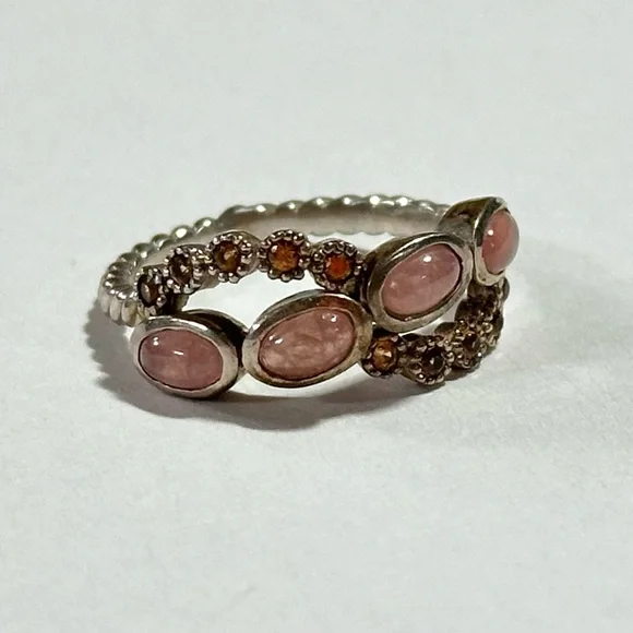 Samuel B Crisscross Gemstone Rope Ring Rose Quartz Sterling Silver 925 Size 6