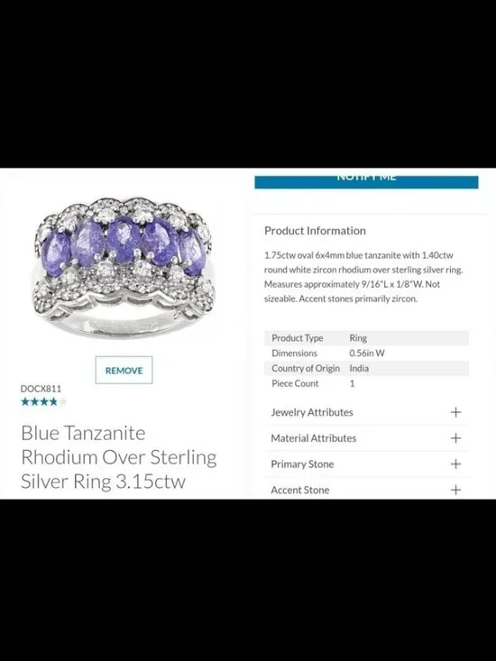 Jtv Tanzanite and zircon ring sz 8