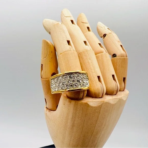 18KT gold overlay cocktail ring size 7 paved rhinestones
