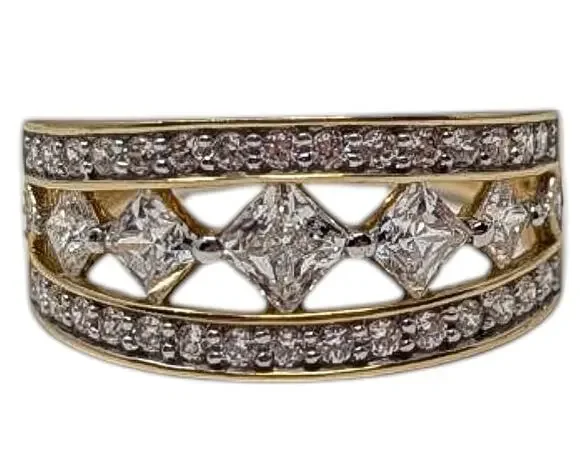 Vintage Estate Jewelry 14k Gold CZ Wide Band Ring Size 9 – 4.09g