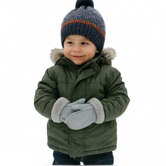 UGG Kids Light Gray Faux-Fur Lined Mittens