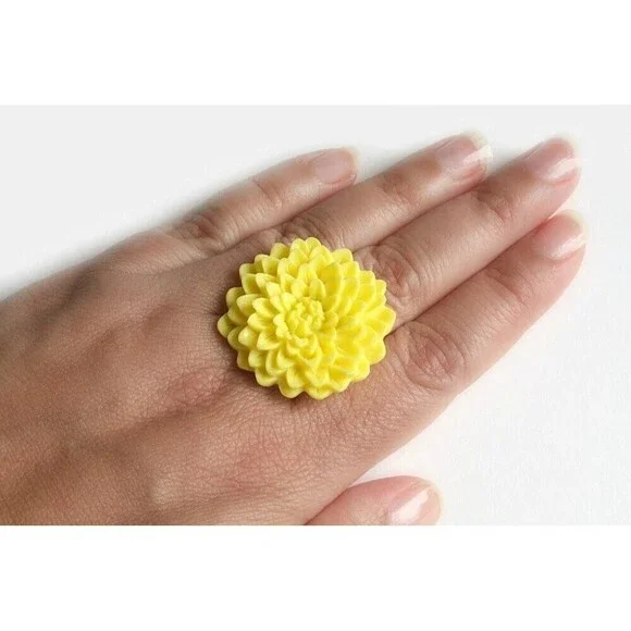 Yellow Flower Ring Adjustable Chrysanthemum Ring - more colours available