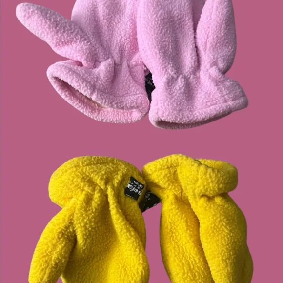 Cozy Kids Fleece Mittens - Pink and Yellow #305