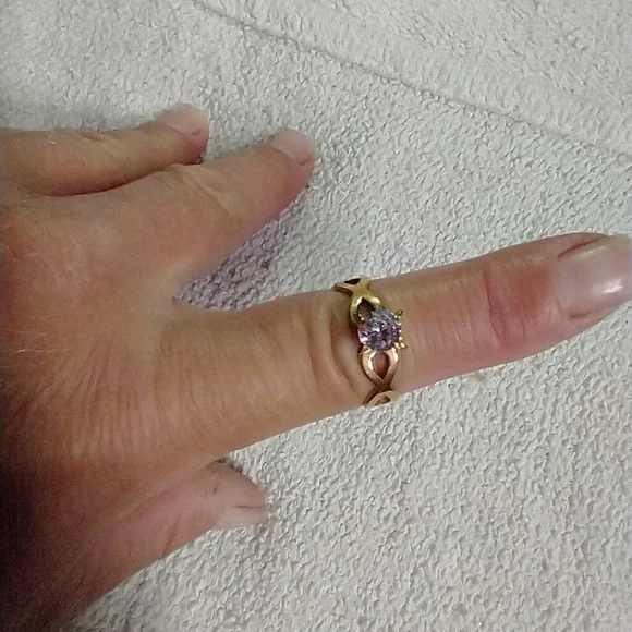 Goldtone stainless steel crystal ring 9