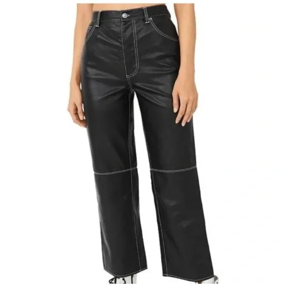 Free People The It Factor Vegan Faux Leather Wide Leg Pant Size 6