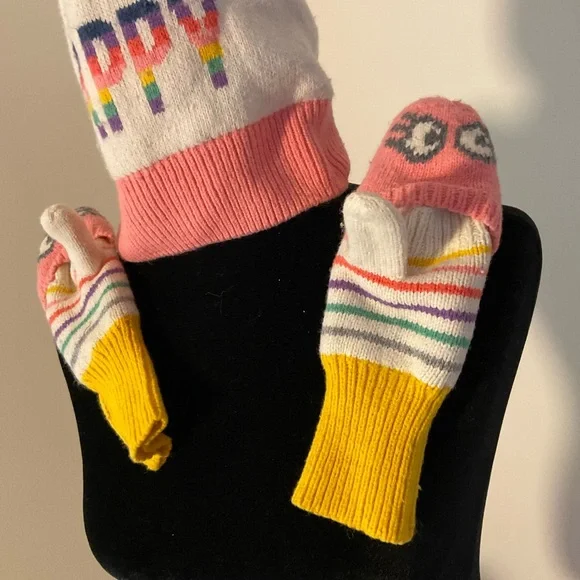 GAP Pink, Yellow & Rainbow Stripe Kids Mittens