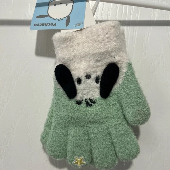 Pocheeze Kids Mint and White Mittens