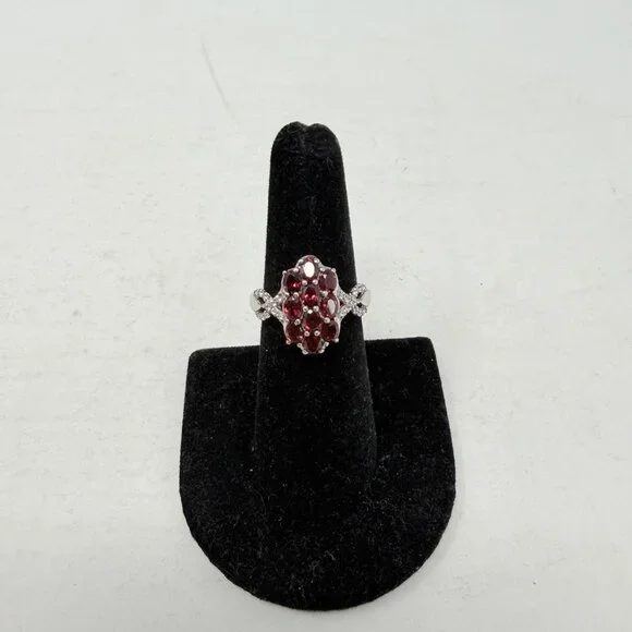 Shop LC Pyrope‎ Garnet/White Zircon Size 7 Ring in 925 Sterling Silver 5263