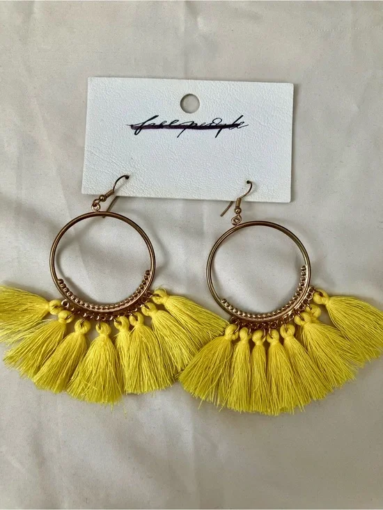 Free People Bright Yellow Tassel Hoop Earrings