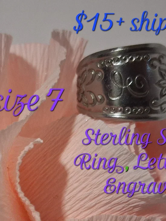 Sterling Silver Engraved  Ring - Size 7 - Personalized 