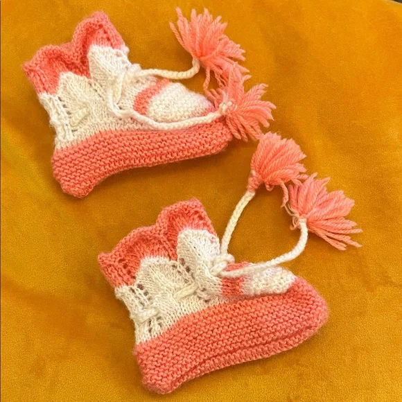 Charming Coral and Cream Baby Mittens