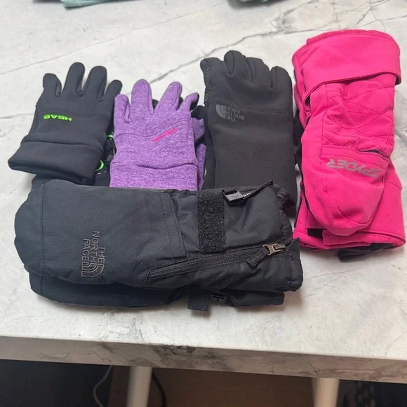 North Face, spyder and head gloves