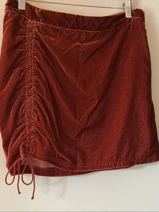 FREE PEOPLE Rust Red Drawstring Ruched Mini Skirt