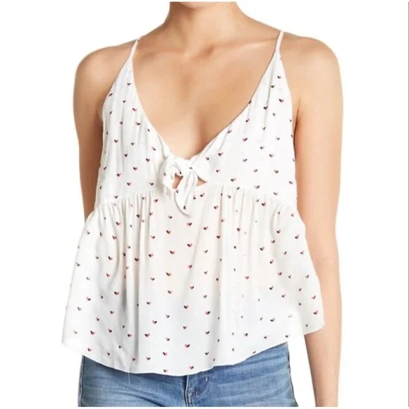 Intimately Free People Riviera Heart Print Babydoll Cami Tank Top Size XS
