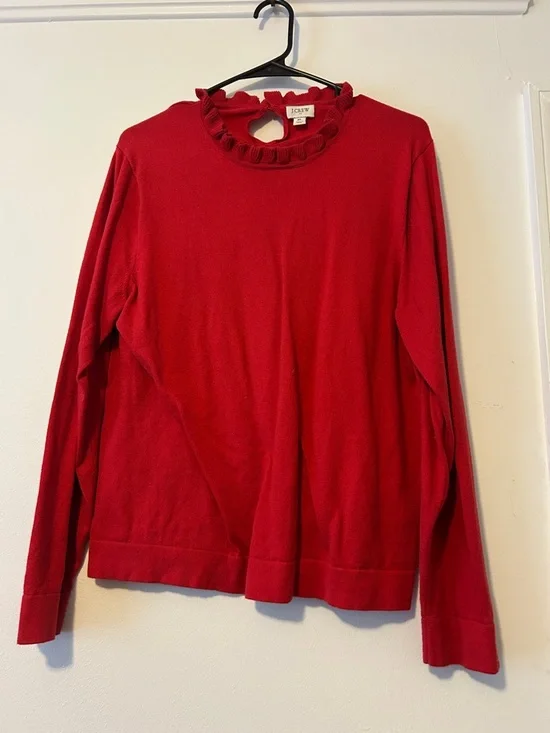 J. Crew Red Ruffle Collar Long Sleeve Top, XL