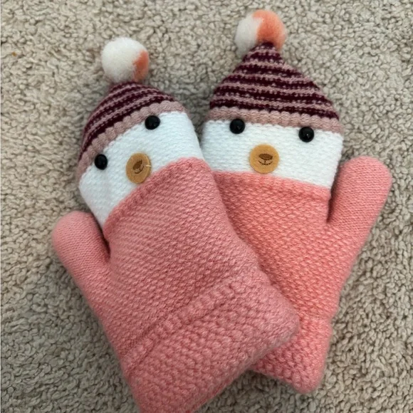 Adorable Pink Penguin BABY Mittens