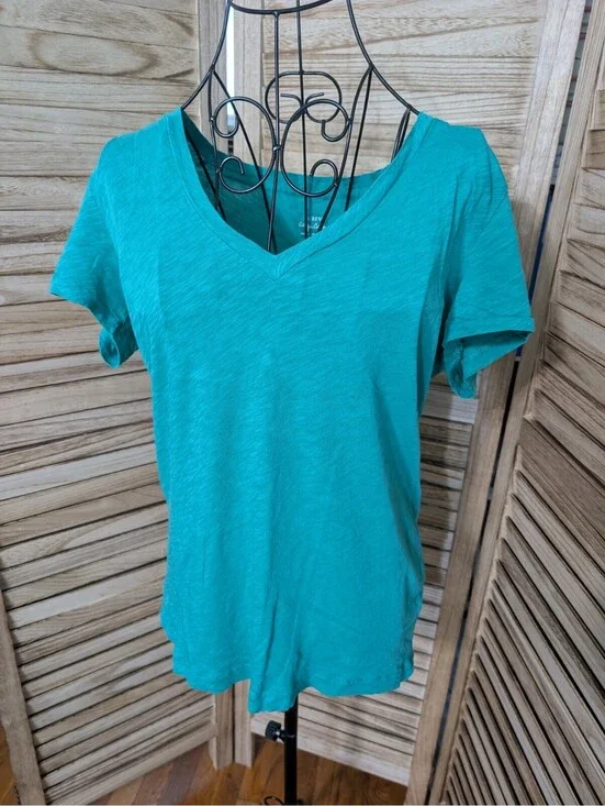 J. Crew Women's Vintage Cotton V-Neck T-Shirt * Sz Large Green MSRP $29.50