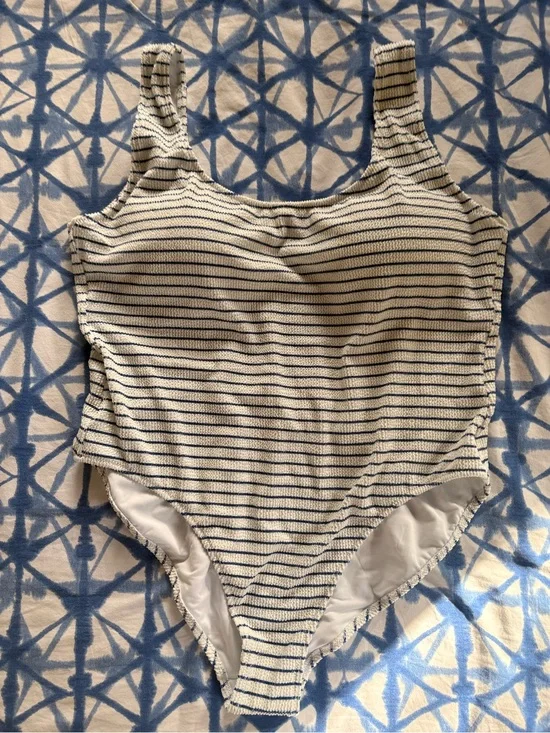J. Crew Cream and Navy Striped One-Piece Swimsuit