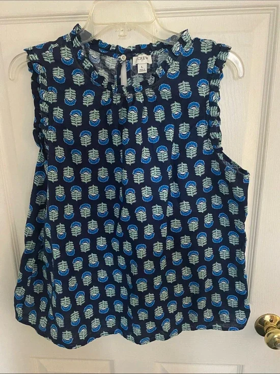 J. Crew Navy Floral-Print Sleeveless Blouse