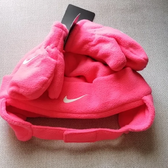 Nike Kids Bright Pink Mittens and Headband Set Size 2/4T