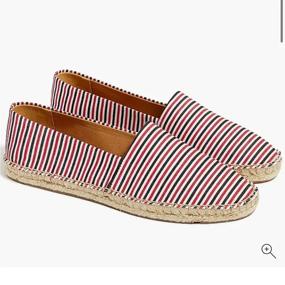 New J Crew Striped Canvas Slip On Espadrilles Red Black & White Summer Nautical