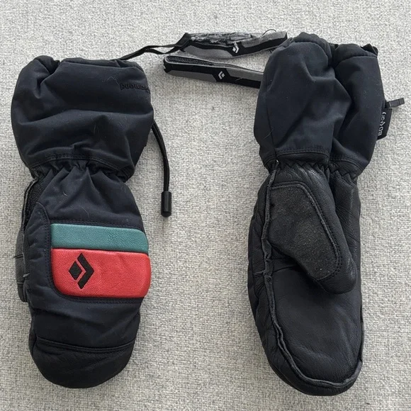 Boys Size S Black Diamond Mittens with Red and Teal Panels