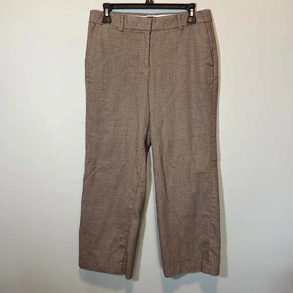 J. Crew Women's Brown Houndstooth Straight Leg Trousers Plaid Dress Pants 6