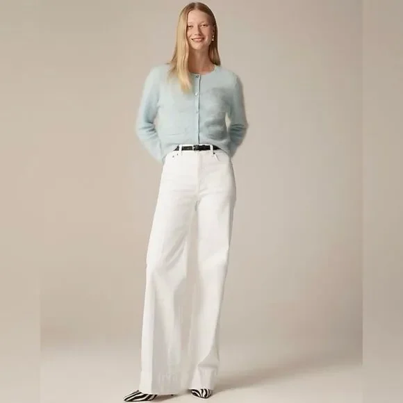 J. Crew High-rise denim trouser jean White Wide Leg Minimalist Size 33 NWT CH679