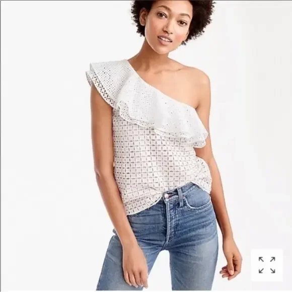 J.Crew One Shoulder Eyelet Top‎ Sz 4