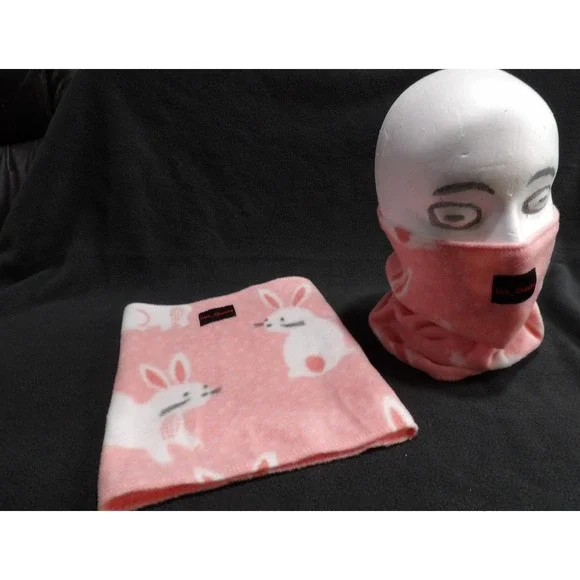 Pink Bunny Child KidGaiter Neck Warmer Fleece Scarf Tube Earmuff Gator Warm Soft