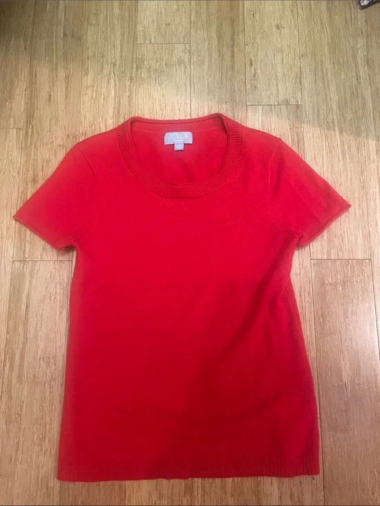 J. Crew Short-Sleeve cashmere Crewneck Top — Red