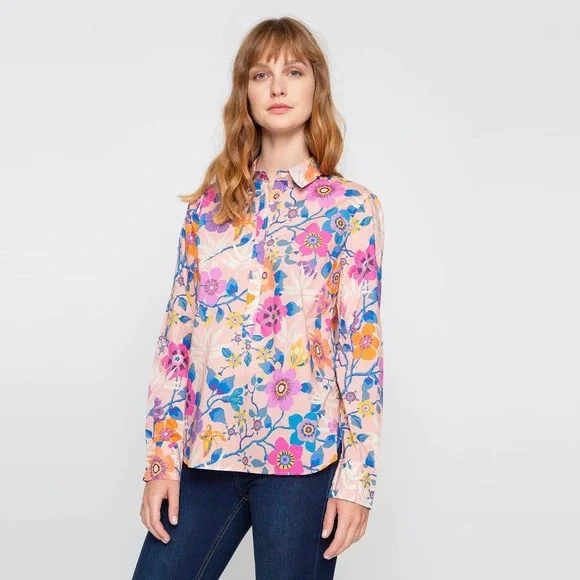 J. Crew  Liberty Cotton Floral Classic Popover Shirt Top‎ Pavilion Pink Size 6