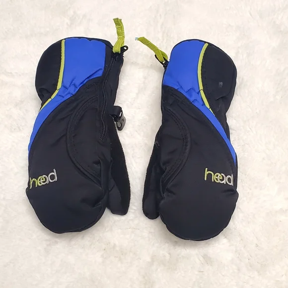 Head Kids' Blue and Black Mittens with Lime Accents Size XXS/Todler 12-2T