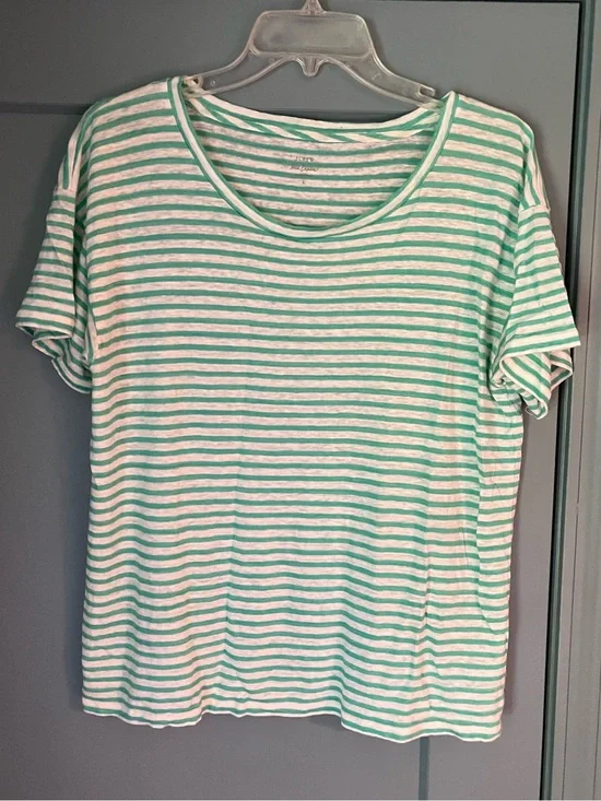 Jcrew 100% Linen Striped Short-Sleeve Crewneck Top - Mint/White