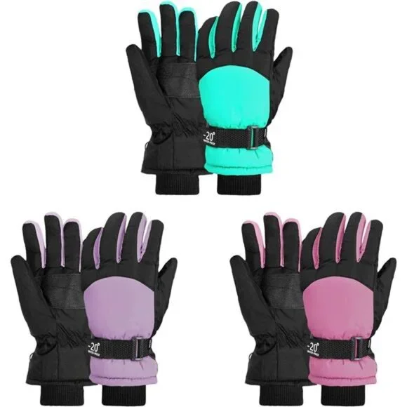 3 Pairs Kids Winter Gloves Waterproof Snow Ski Mittens