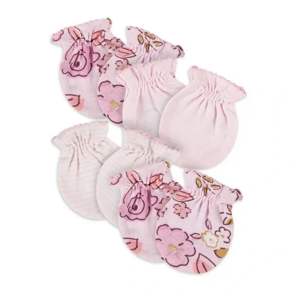 NWT Gerber Baby Girl Pink Floral Mittens Pack Of 4