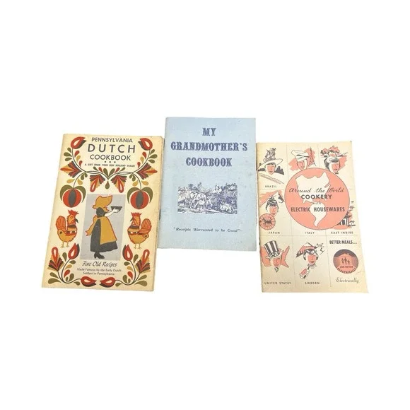 Vintage Cookbook Lot Of 3 PA‎ Dutch 1960, Grandma 1977, Around The World 1962