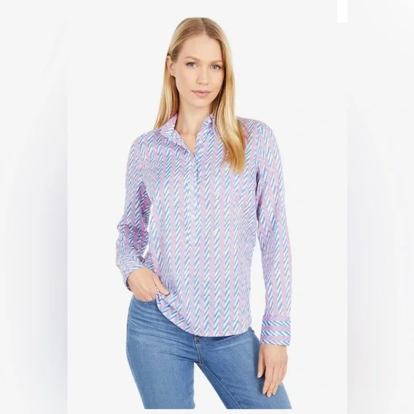 NWT J. Crew Classic Popover Shirt in Field Day Chevron Size Small💕