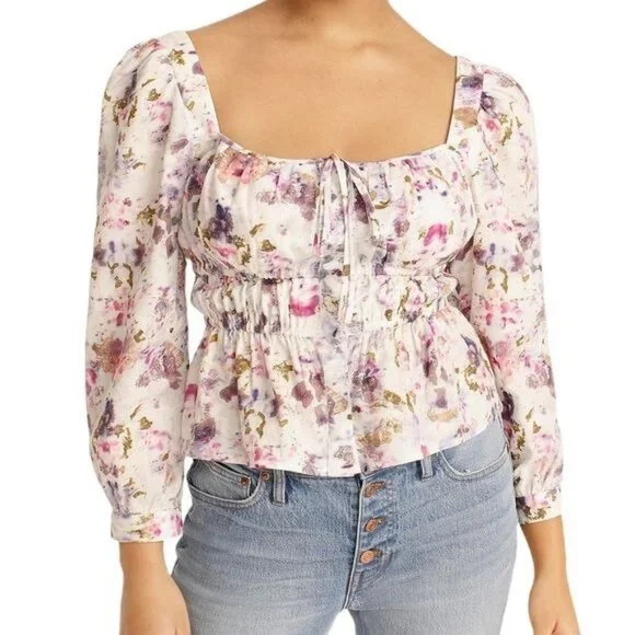 J. Crew x Flora Obscura Blouse Cinched-waist Top in Kaleidoscope Floral NWT