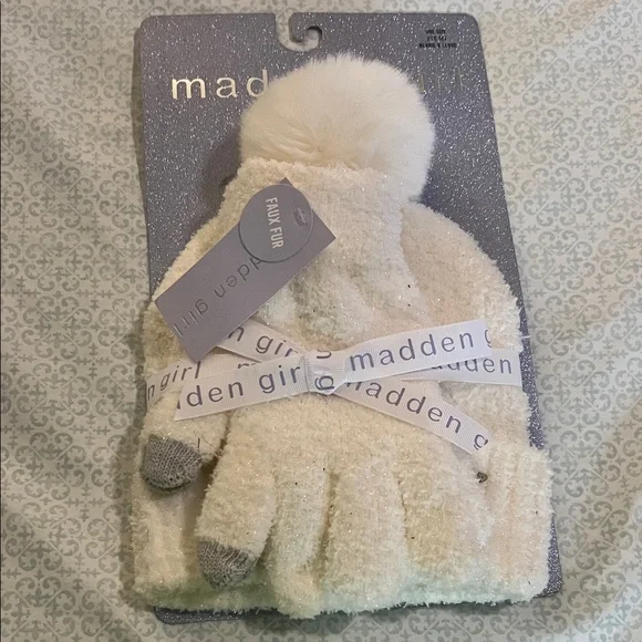 Madden Girl Kids Cream and Gray Mittens