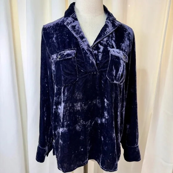 J. Crew ‘Velvet Patch-Pocket Popover Shirt’ in “Navy Twilight” Blue Size XS