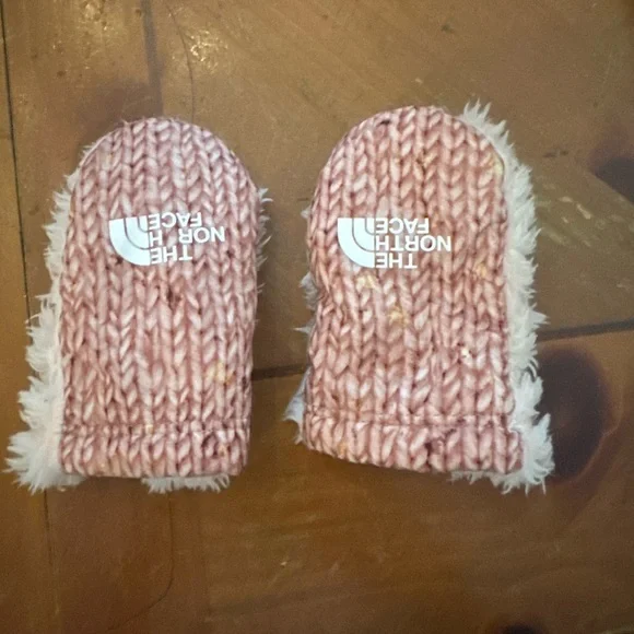 The North Face Pink and White Knit Mittens