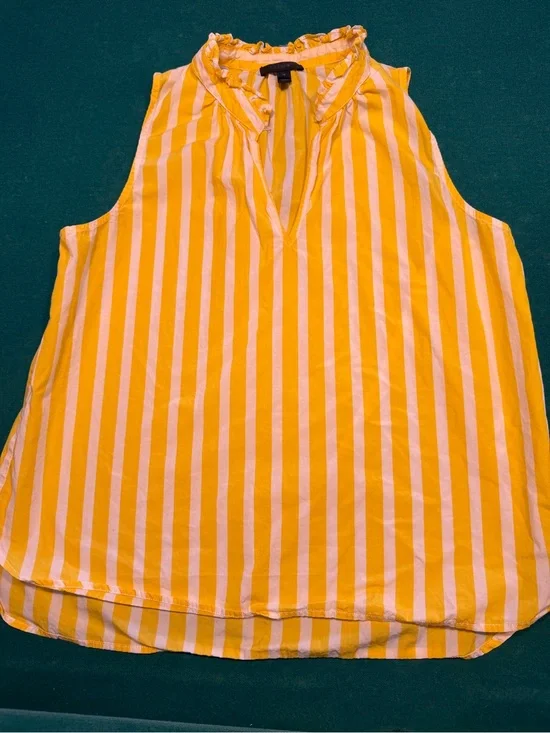 J. Crew Yellow and White Striped Ruffle V-Neck Sleeveless Top
