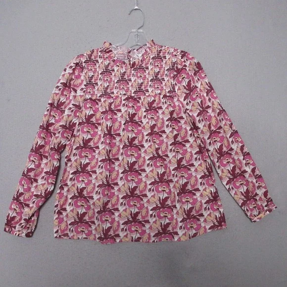 J Crew Liberty of‎ London Top Small Floral Butterfield Poppy Smocked Ruffle Neck