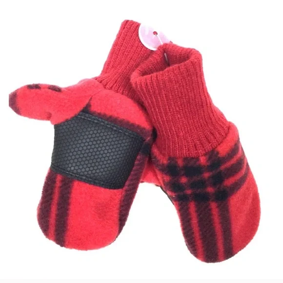 NWT GAP BABY Mittens Red Black Buffalo Check