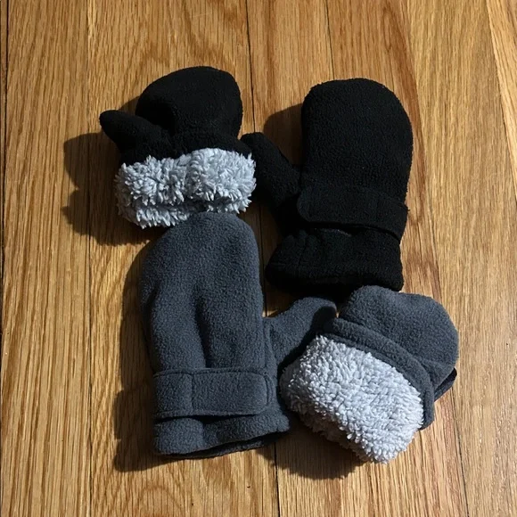 Cozy Black and Gray Kids Mittens