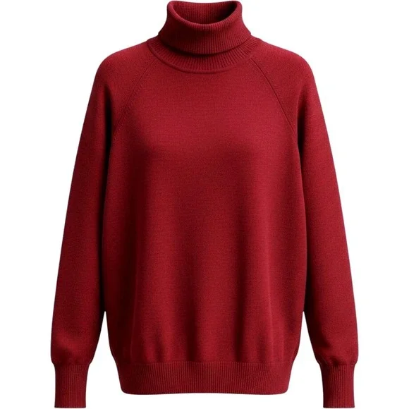 J. Crew Turtleneck Sweater Red  Merino Wool Side Slit Small‎